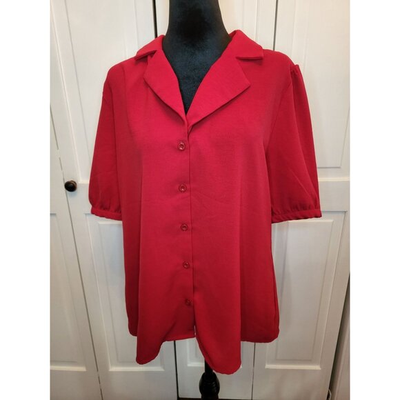 Grace Karin Tops - Grace Karin Red Button Up Shirt Puff Sleeves XL Retro Twee Feminine Valentine